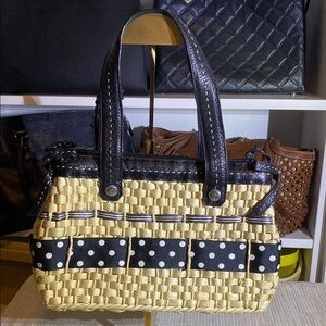Brighton Black and Tan Polka Dot Woven Handbag